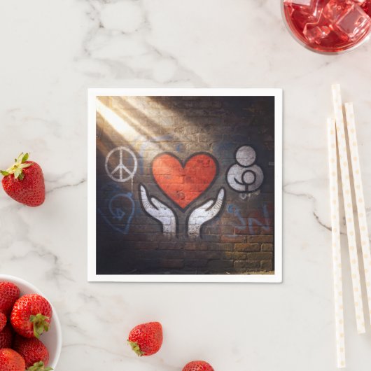 Red Heart with Hands Graffiti On a Brick Wall Serviette (Beispiel)