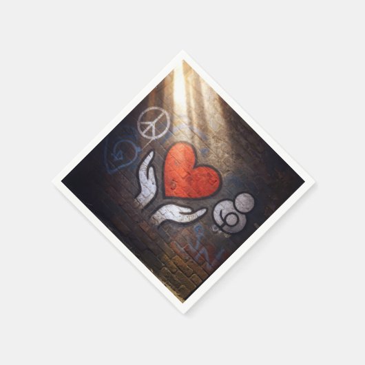 Red Heart with Hands Graffiti On a Brick Wall Serviette (Ecke)