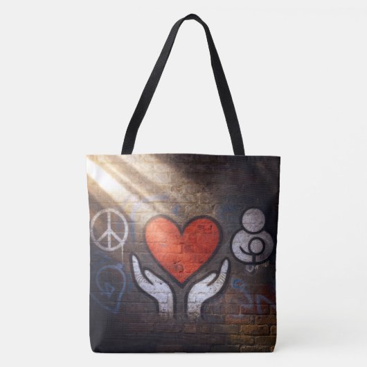 Red Heart with Hands Graffiti On a Brick Wall Tasche (Vorderseite)