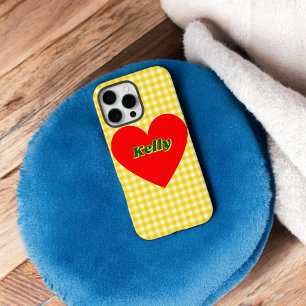 Red Heart Yellow Gingham Niedlich Valentinstag Ges iPhone 16 Pro Max Hülle