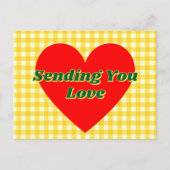 Red Heart Yellow Gingham Romantisches Geschenk Postkarte (Vorderseite)