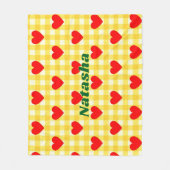 Red Heart Yellow Gingham Valentine's Day Gift Fleecedecke (Vorderseite)
