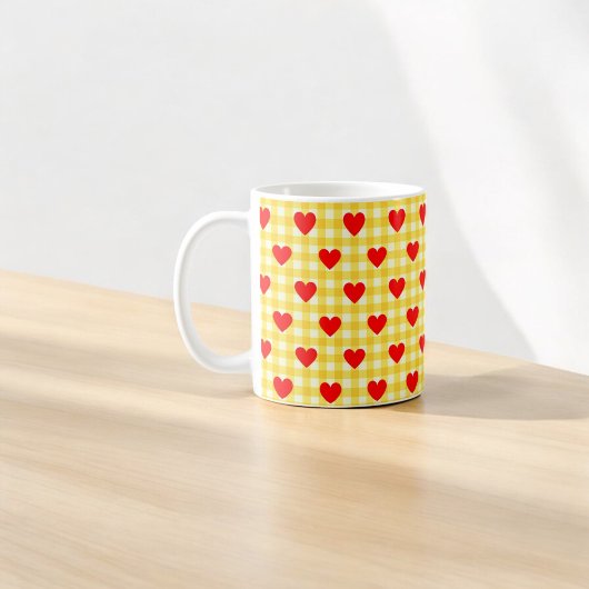 Red Heart Yellow Gingham Valentine's Day Gift Kaffeetasse