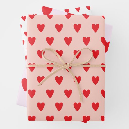 Red Hearts Abstrakt Handgezeichnetes Boho Style Mu Geschenkpapier Set (Beispiel)