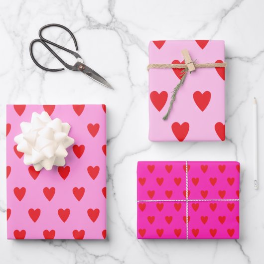 Red Hearts Abstrakt Handgezeichnetes Boho Style Mu Geschenkpapier Set (Vorderseite)