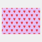 Red Hearts Abstrakt Handgezeichnetes Boho Style Mu Geschenkpapier Set (Vorderseite 2)