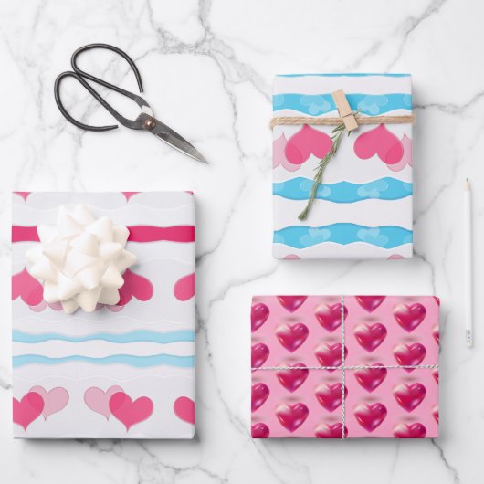 Red Hearts Abstrakt Handgezeichnetes Boho Style Mu Geschenkpapier Set (Vorderseite)