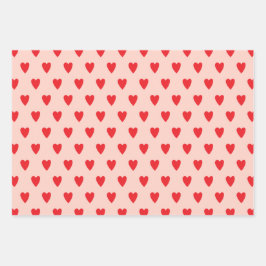 Red Hearts Abstrakt Handgezeichnetes Boho Style Mu Geschenkpapier Set