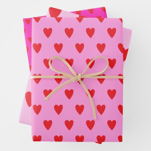 Red Hearts Abstrakt Handgezeichnetes Boho Style Mu Geschenkpapier Set (Beispiel)