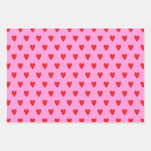 Red Hearts Abstrakt Handgezeichnetes Boho Style Mu Geschenkpapier Set (Vorderseite)