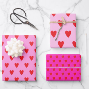 Red Hearts Abstrakt Handgezeichnetes Boho Style Mu Geschenkpapier Set
