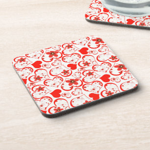 Red hearts and flowers haben wir White Getränkeuntersetzer