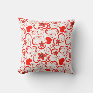 Red hearts and flowers haben wir White Kissen