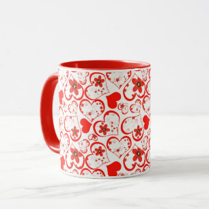 Red hearts and flowers haben wir White Tasse