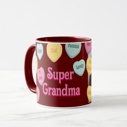 Red Hearts and Foto Message | Super Grandma Tasse (Vorderseite Links)