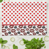 Red Hearts and Kisses Geschirrtuch (Gefaltet)