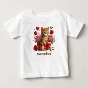 Red Hearts and Rose Ingwer Kitten Valentinstag Baby T-shirt