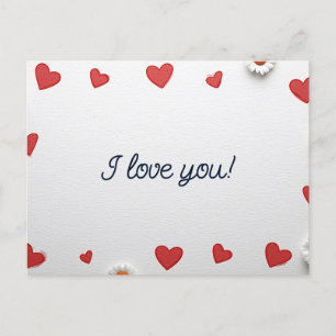Red Hearts and White Daisies Postkarte
