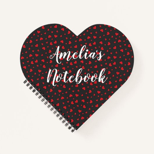 Red Hearts - Black Heart Shaped Notebook Notizbuch (Vorderseite)