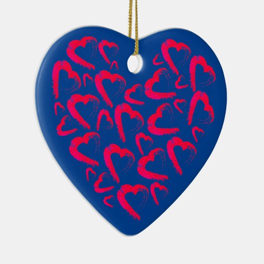 Red Hearts Blue Keramik Ornament (Rechts)