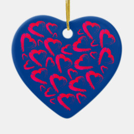 Red Hearts Blue Keramik Ornament