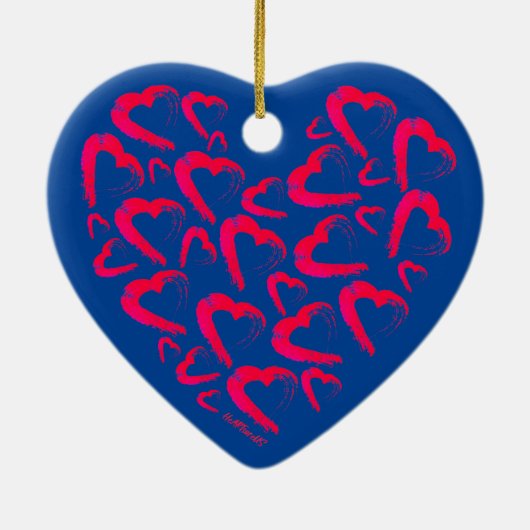 Red Hearts Blue Keramik Ornament (Hinten)