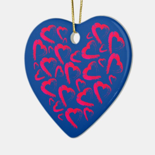 Red Hearts Blue Keramik Ornament (Links)