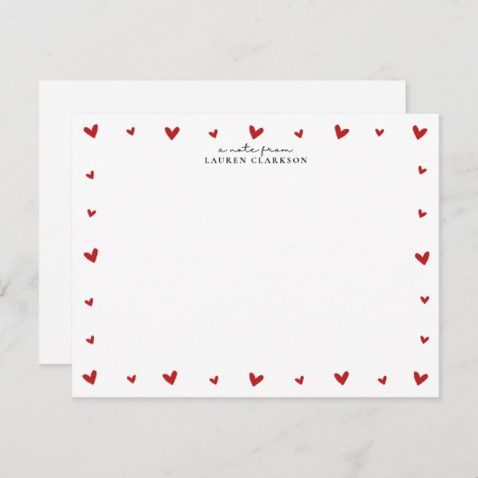 Red Hearts Border Valentines Note Card Einladung (Vorne/Hinten)