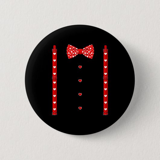 Red Hearts Bow Tie Suspenders Valentines Day Costu Button (Vorderseite)