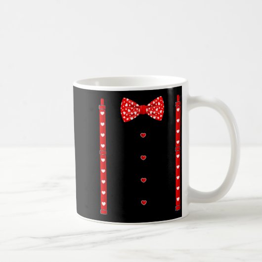 Red Hearts Bow Tie Suspenders Valentines Day Costu Kaffeetasse (Rechts)