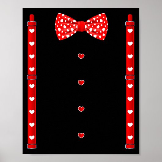 Red Hearts Bow Tie Suspenders Valentines Day Costu Poster (Vorne)