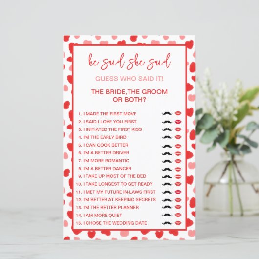 Red Hearts Bridge oder Groom Guess, die sagte, es (Stehend Vorderseite)