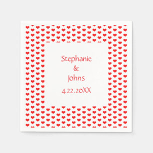 Red Hearts Couple Romantic Individuelle Name Weddi Serviette