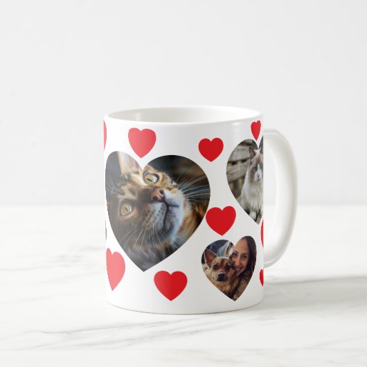 Red Hearts & Customizable Fotos für Begleiter Kaffeetasse (VorderseiteRechts)