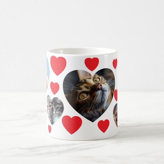 Red Hearts & Customizable Fotos für Begleiter Kaffeetasse (Mittel)