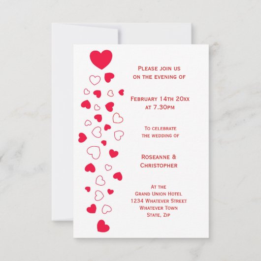Red Hearts Design Valentinstag Hochzeitsempfang Einladung (Rückseite)