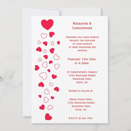 Red Hearts Design Valentinstag Wedding Einladung (Rückseite)