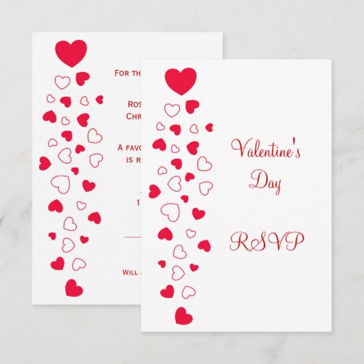Red Hearts Design Valentinstag Wedding RSVP Karte (Vorne/Hinten)