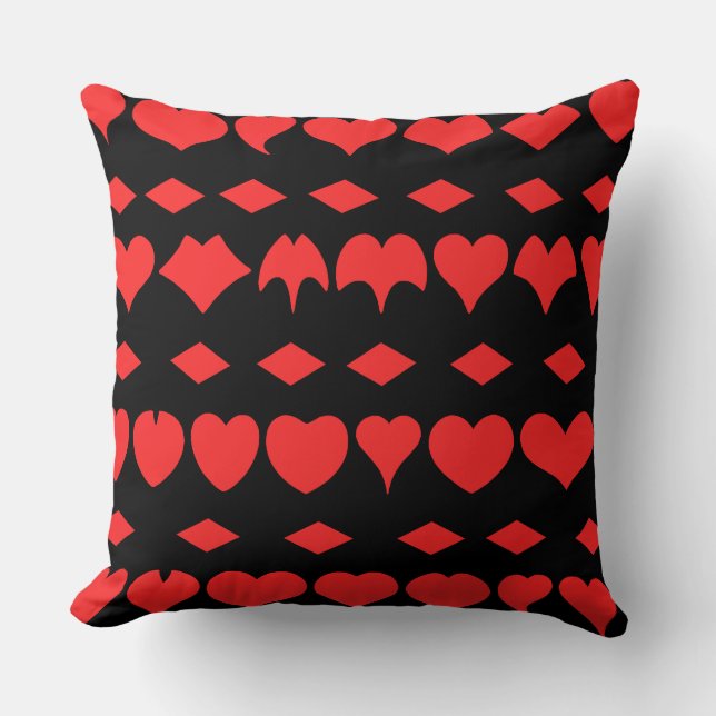 Red Hearts & Diamonds Throw Kissen (Vorderseite)