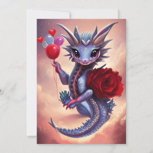 Red Hearts Fantasy Valentine Dragon Feiertagskarte