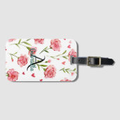Red Hearts Flowers Monogram Name Gepäckanhänger (Vorderseite (Horizontal))