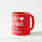 Red Hearts Frohe Weihnachtsfamilie Name Geschenk Tasse (VorderseiteRechts)