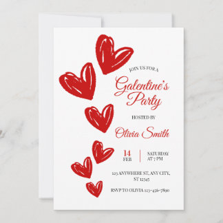Red hearts galentines party invite , valentines  einladung