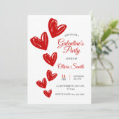 Red hearts galentines party invite , valentines einladung (Stehend Vorderseite)