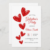 Red hearts galentines party invite , valentines einladung (Vorne/Hinten)