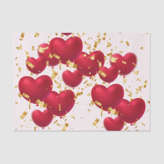 Red Hearts Gold Confetti Seidenpapier (Vorderseite)