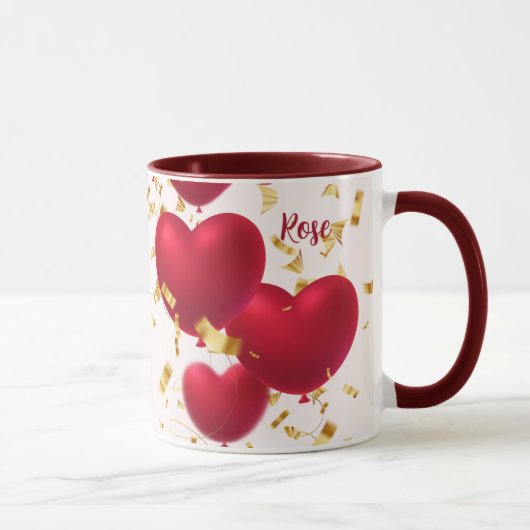 Red Hearts Gold Confetti Tasse (Rechts)