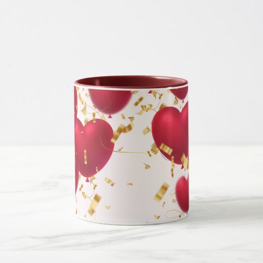 Red Hearts Gold Confetti Tasse (Zentrum)