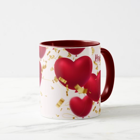 Red Hearts Gold Confetti Tasse (VorderseiteRechts)