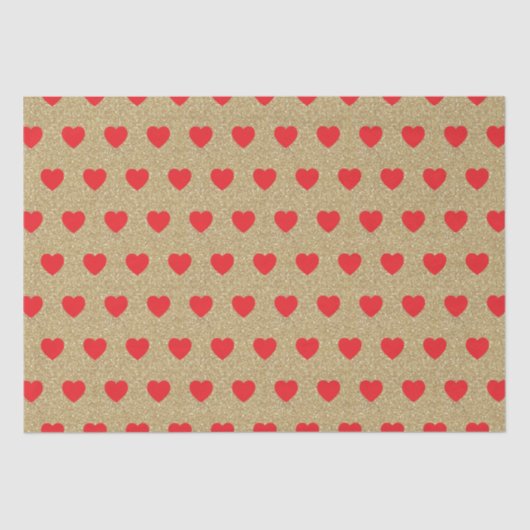 Red Hearts, Gold Glitzer Glitzern Seidenpapier (Vorderseite)